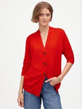 Madewell Bright Red V-Neck Button Cardigan